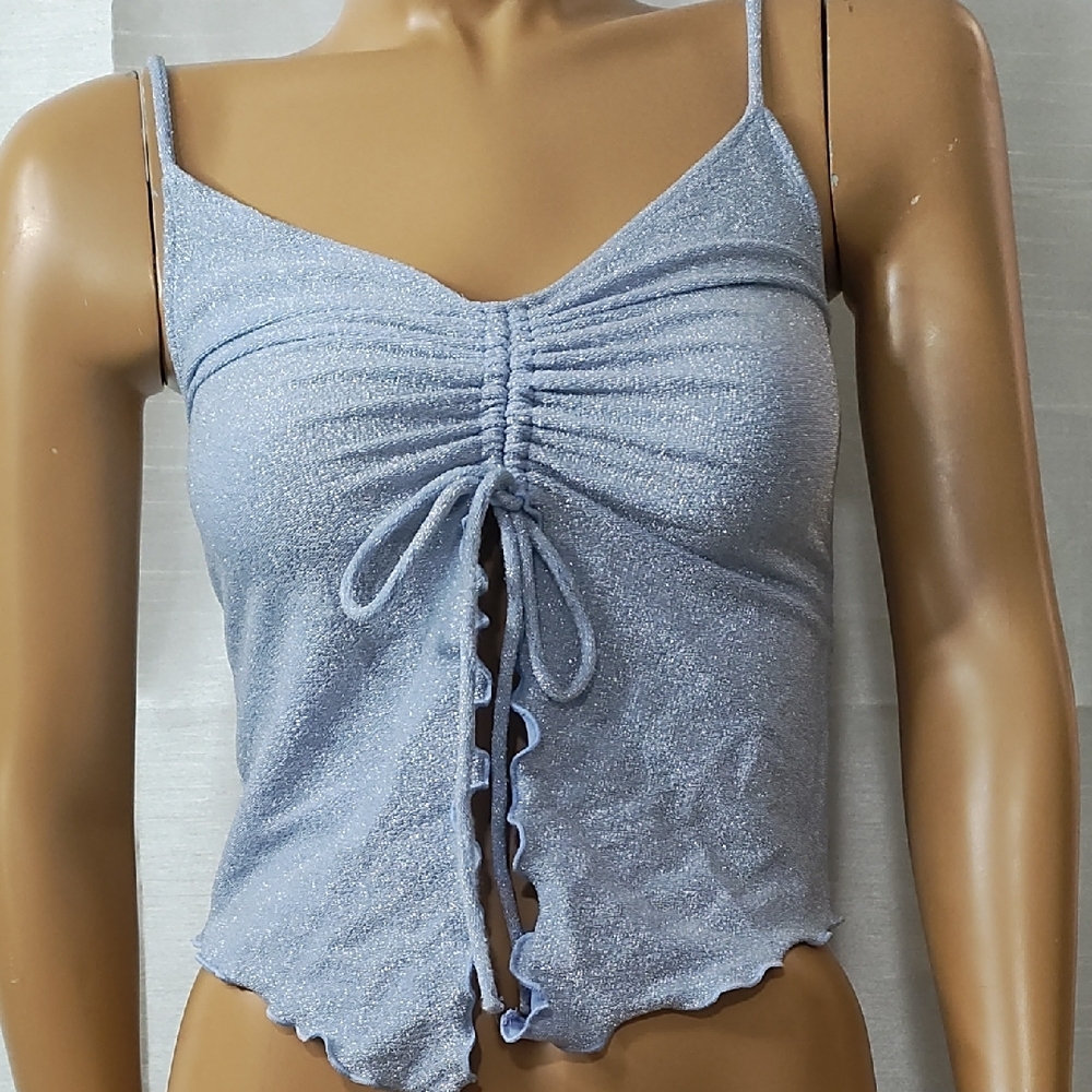 Divided Blue Ruched Crop Camisoleโ